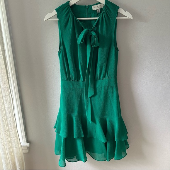 Ted Baker Zandaa Asymmetrical Tiered Mini Dress in Green - Picture 3 of 7